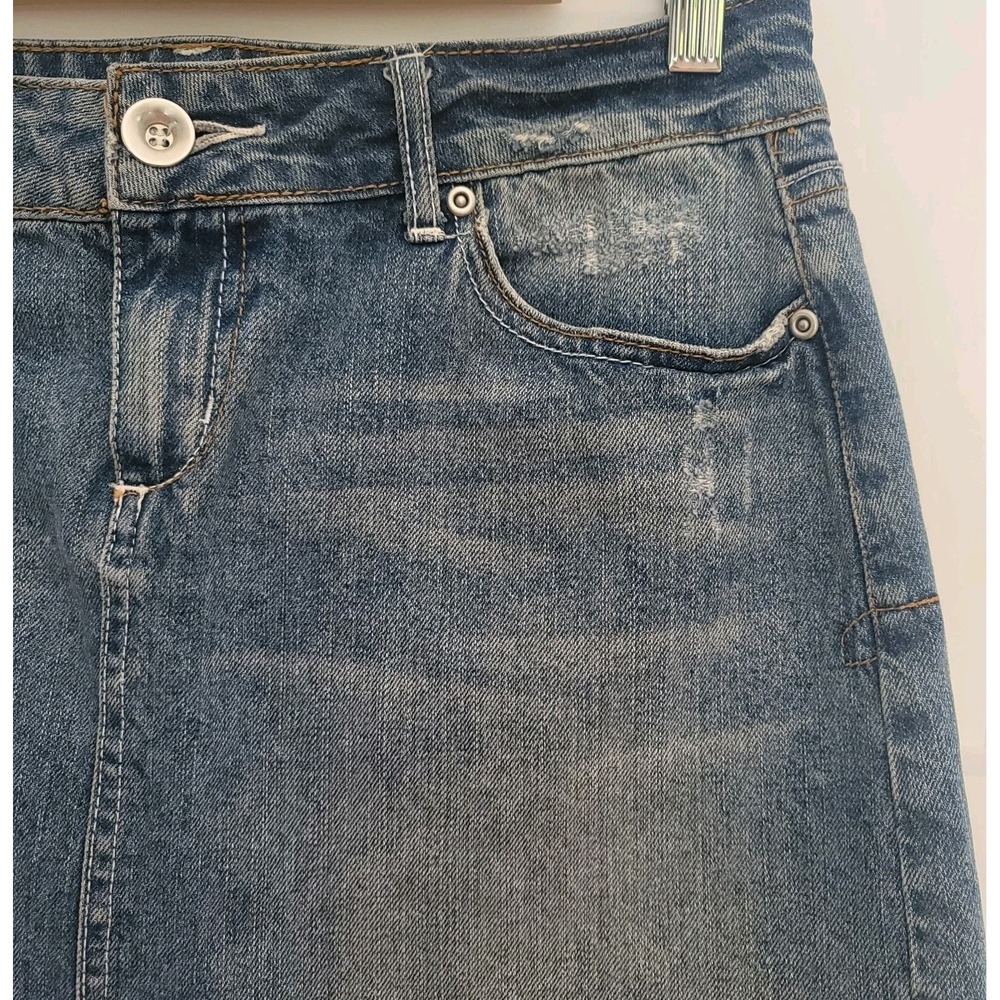 Apt 9 Womens 6 Blue Denim‎ Distressed  Jean Mini Skirt Casual Party Y2K Raw Hem